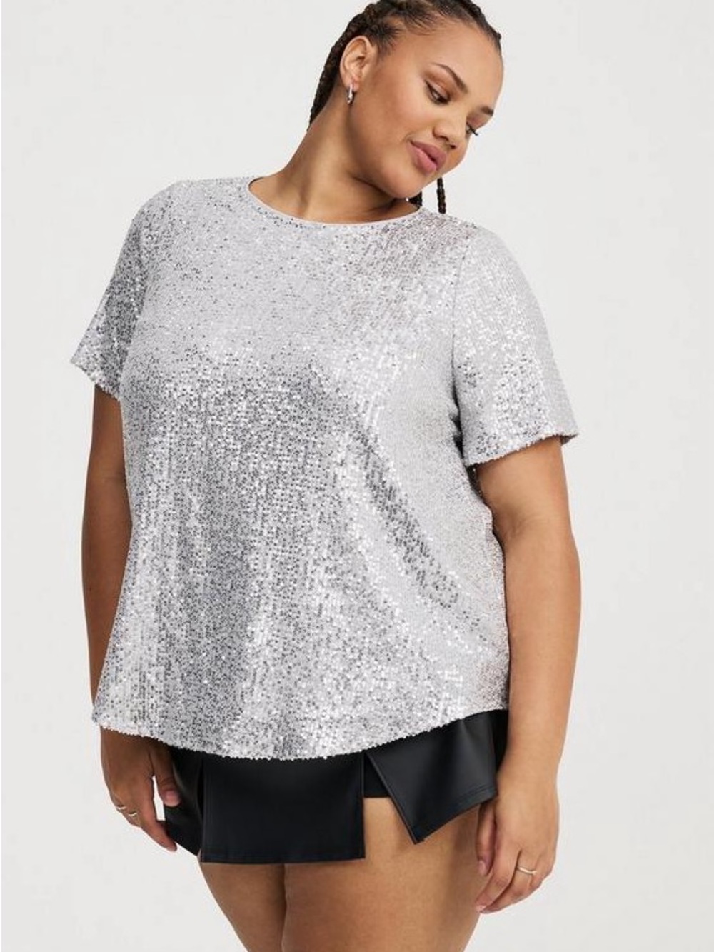 Sequin Short-Sleeve Top in Silver